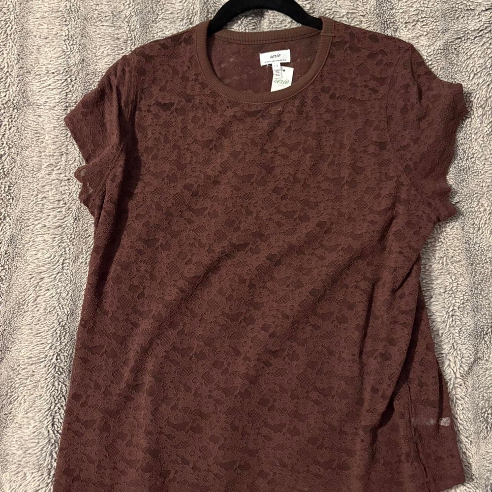 Apt. 9 Women's Short Sleeve Lace Tee - Chocolate